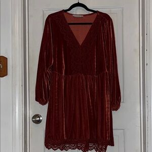 Elegant Burgundy Velvet & Lace Dress